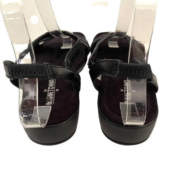 Minnetonka Open Toe Leather Sandal Size 8 Black Comfort 799972 - Picture 3 of 8
